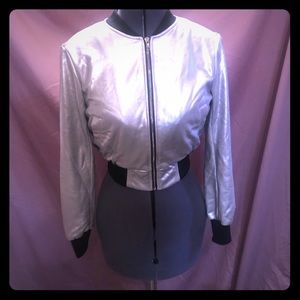 Silver cropped bomber jacket
